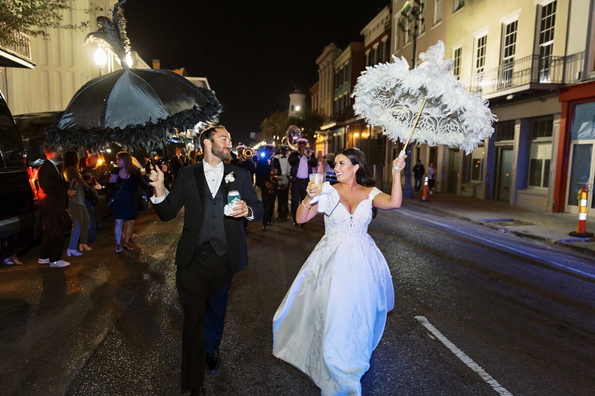 bride and groom walking Second Line