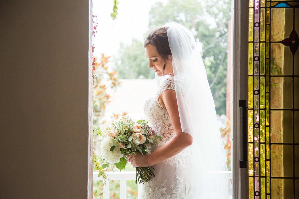 Bride just before ceremony at 1880 Union Hotel Wedding