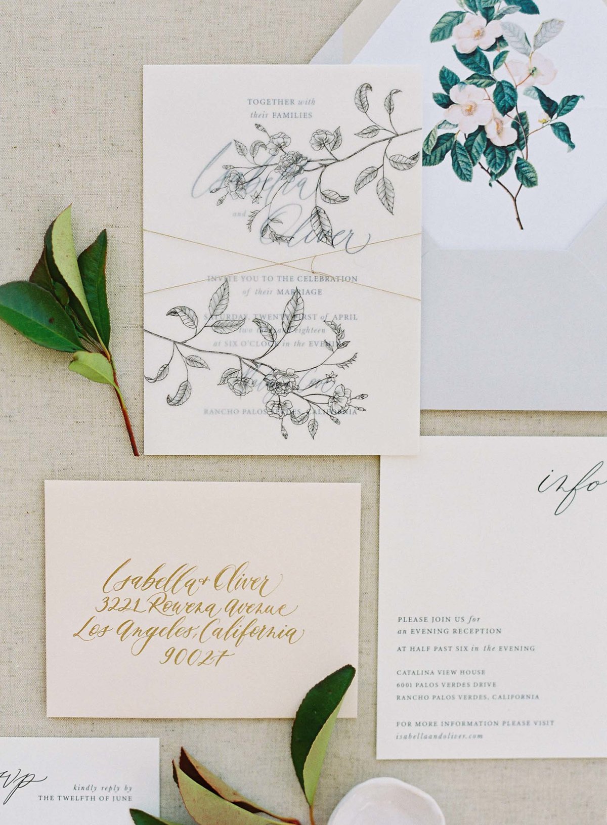 Plume & Fete collections romantic garden wedding invitation suite