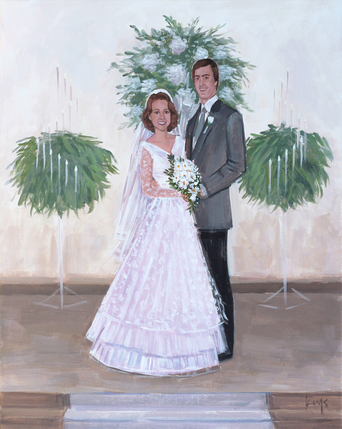 painting of bride and groom