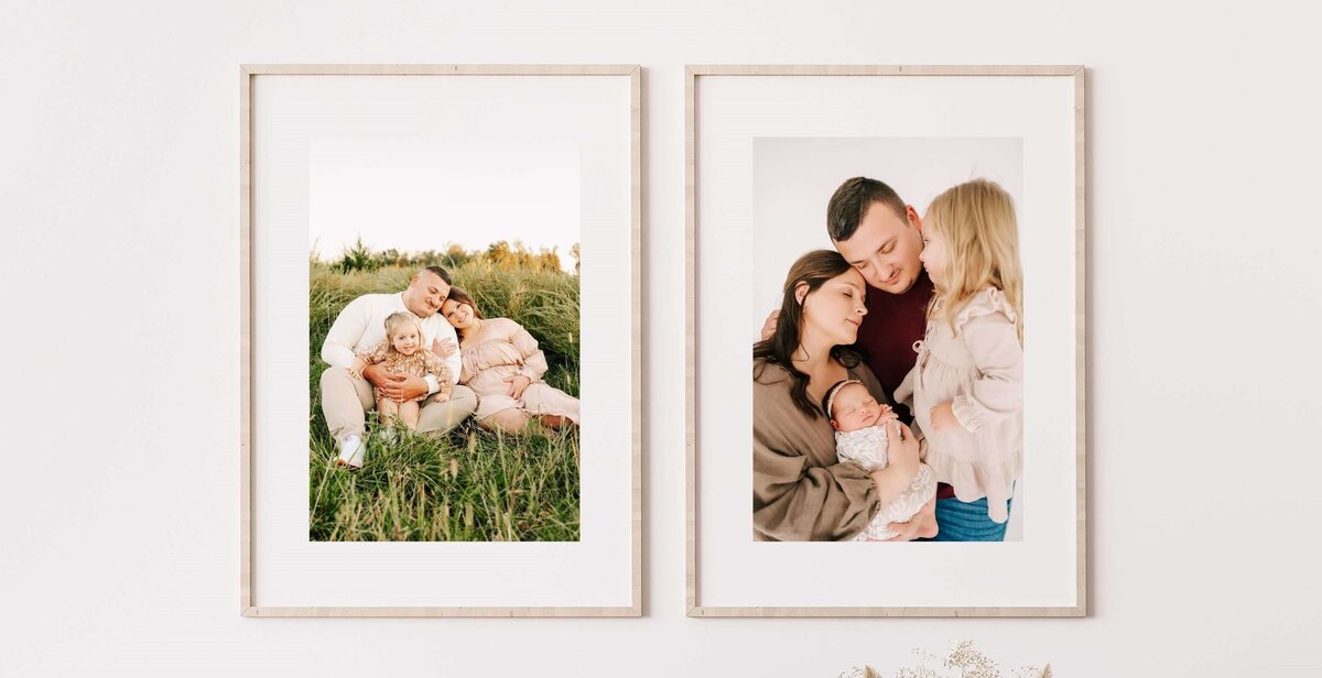 photo collage of framed maternity and family photo in field captured by Springfield MO family photographer The XO Photography