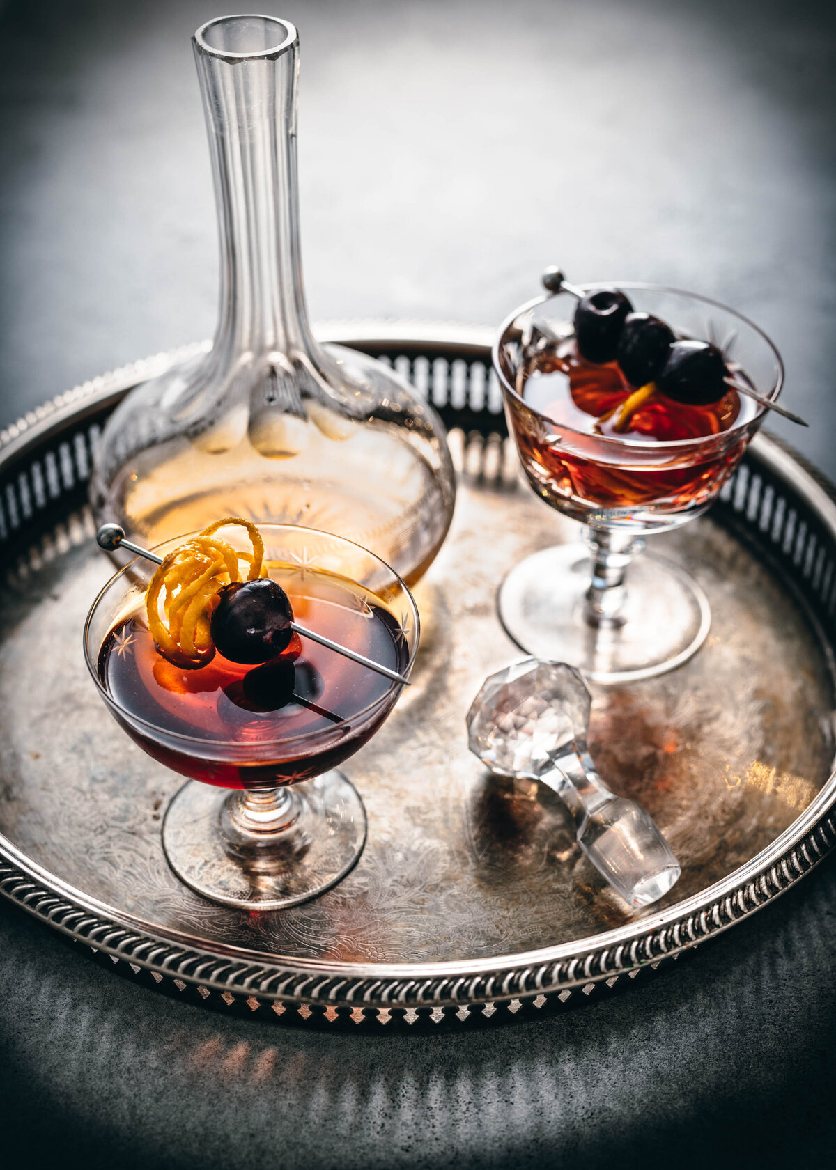 Manhattan Cocktail with orasella maraschino cherries bourbon