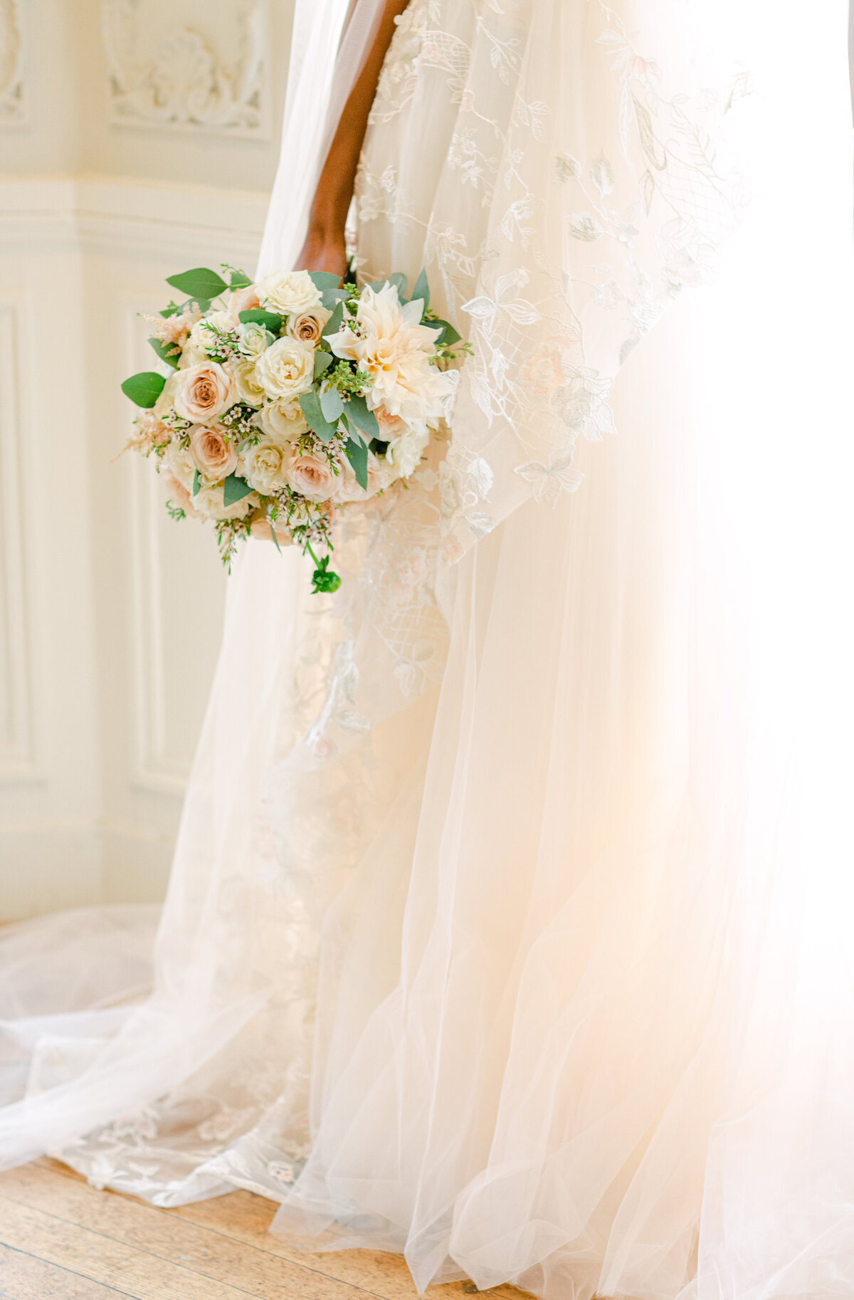 bridal gown + bouquet