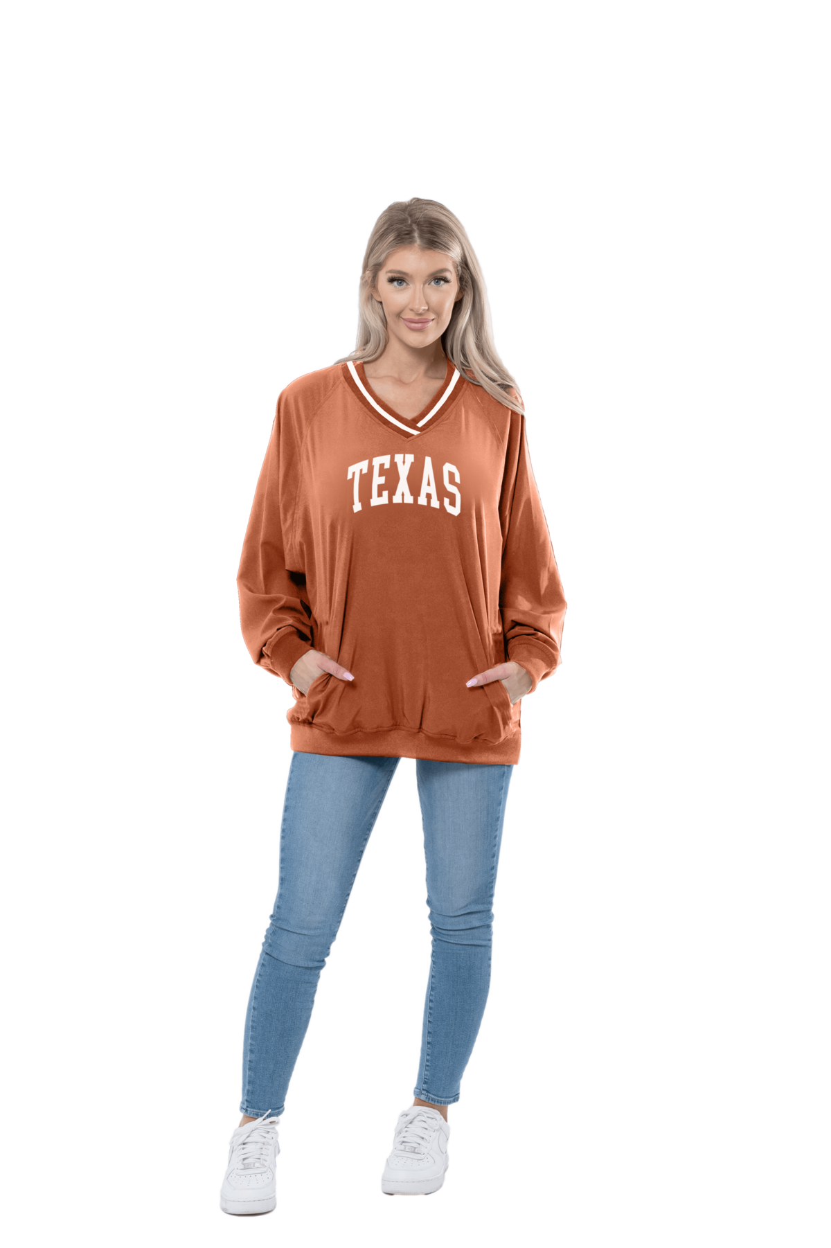 model wearing texas pullover
