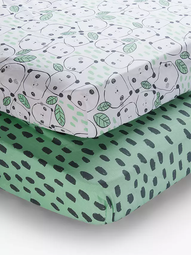 ANYDAY John Lewis & Partners Panda Print Cotbed Fitted Cotton Sheet, Pack of 2