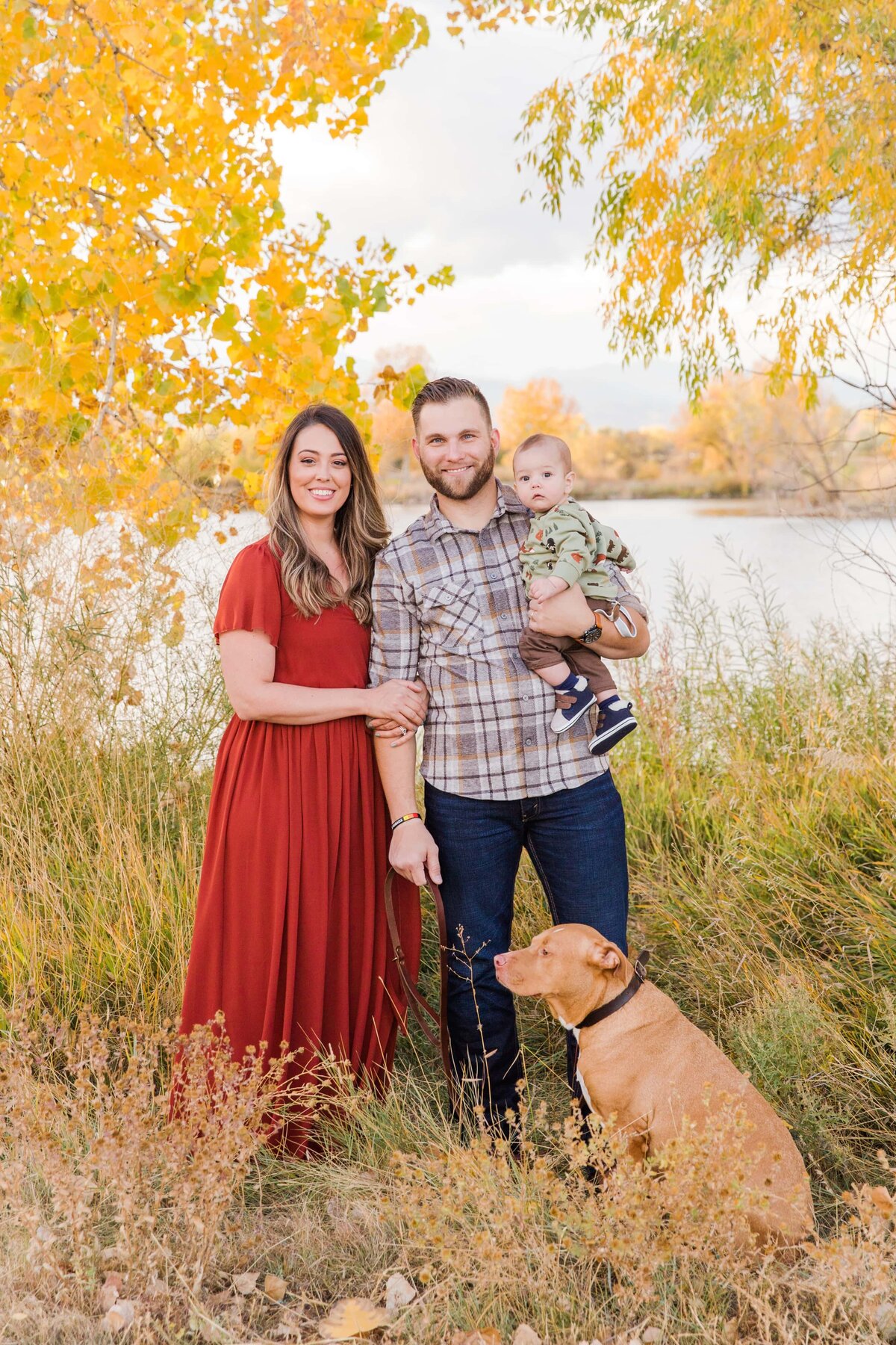 Fall family portrait with dog in Longmont, CO