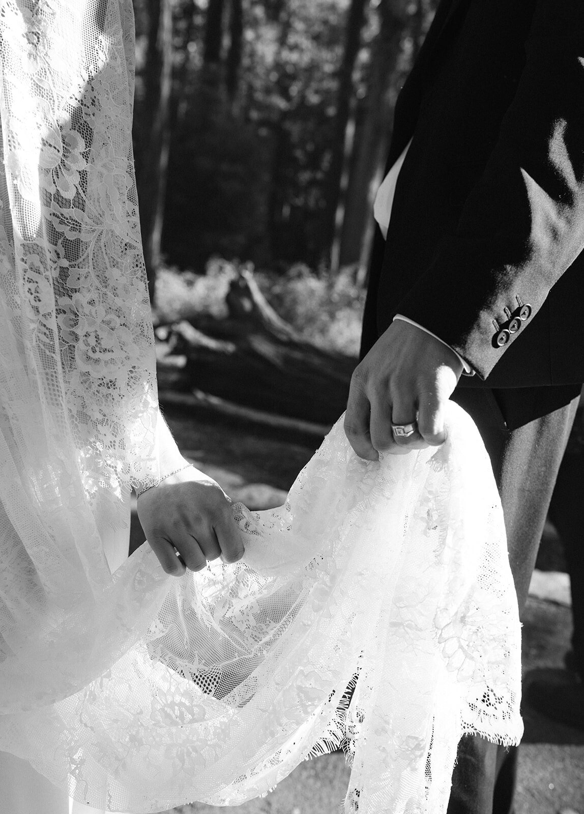 Yosemite Valley Elopement Groom Veil BW