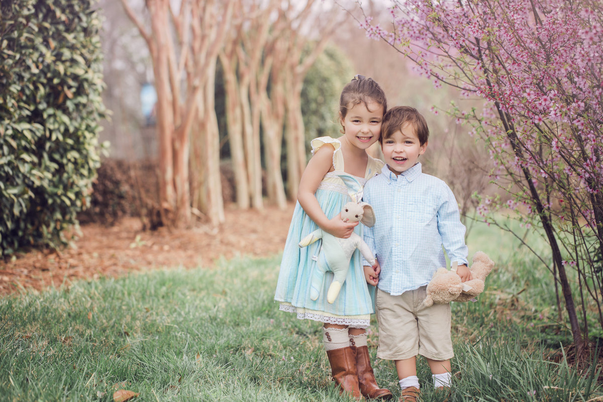 brother and sister spring portrait
