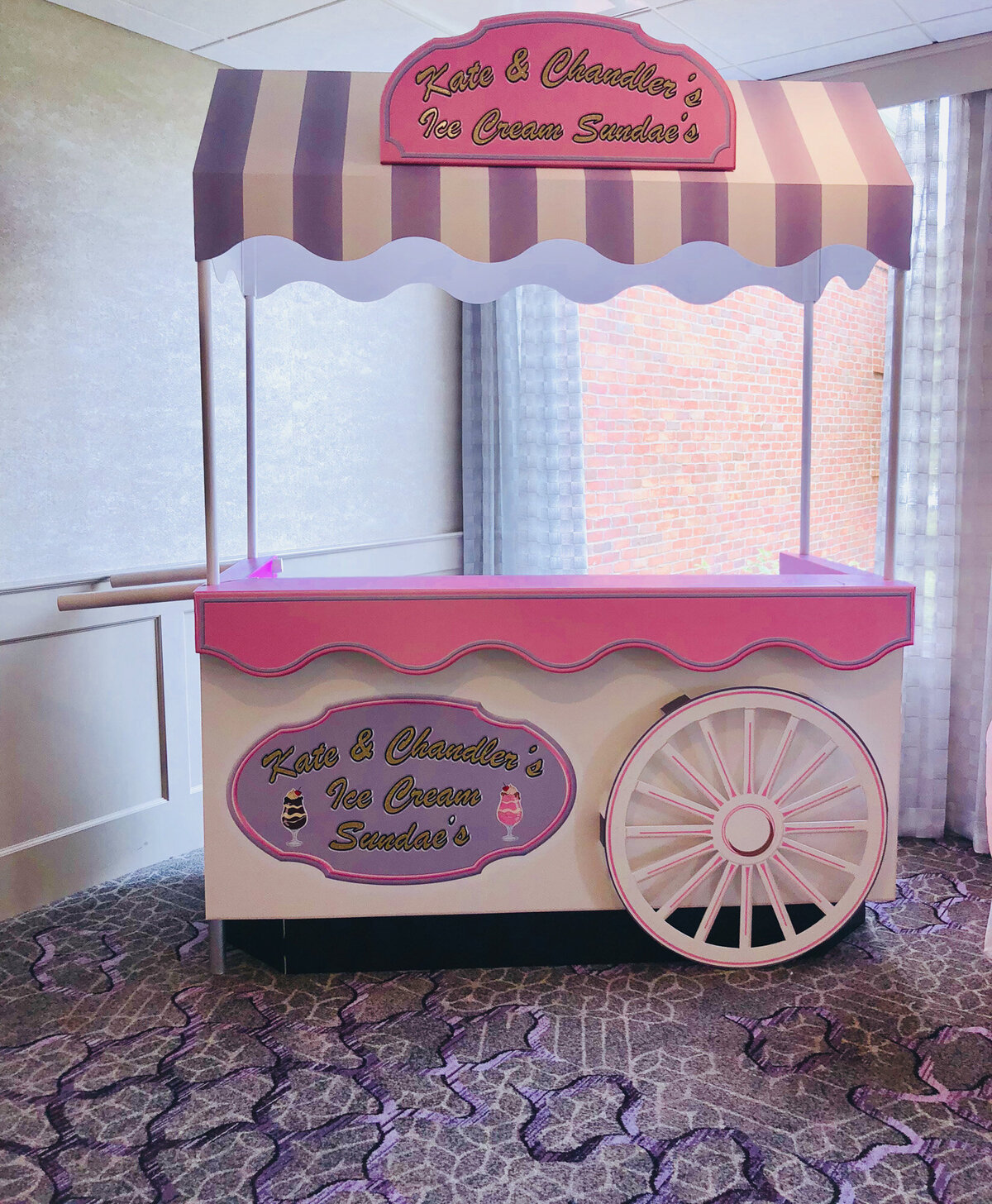 Wedding dessert cart in white and pink