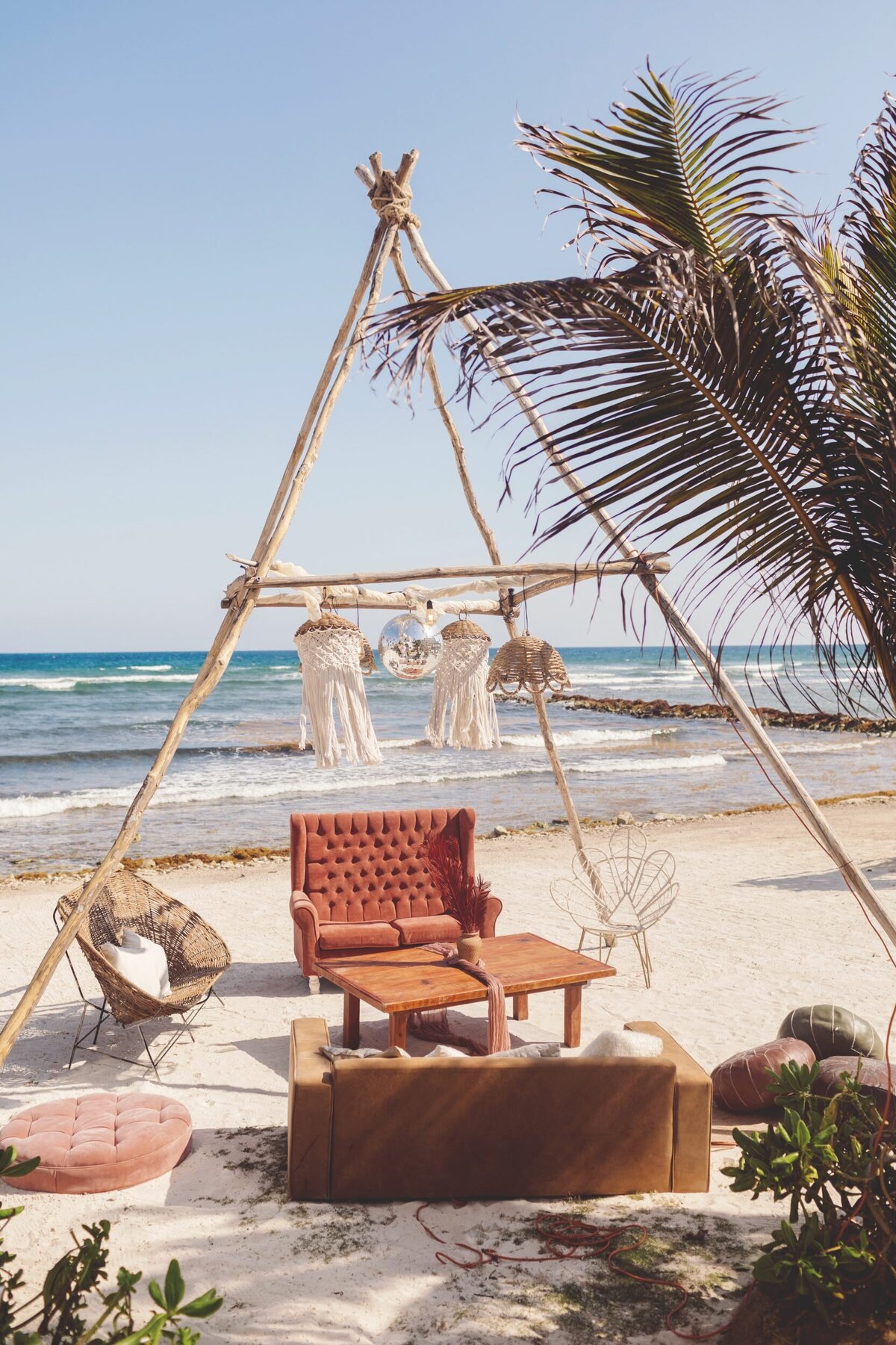 Outdoor lounge at Blue Venado Seaside Riviera Maya wedding
