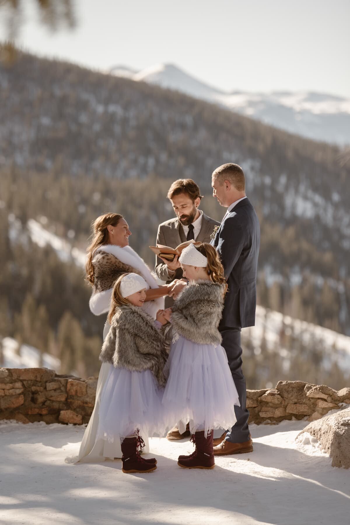 Intimate wedding ceremony with kids at Sapphire Point in Colorado