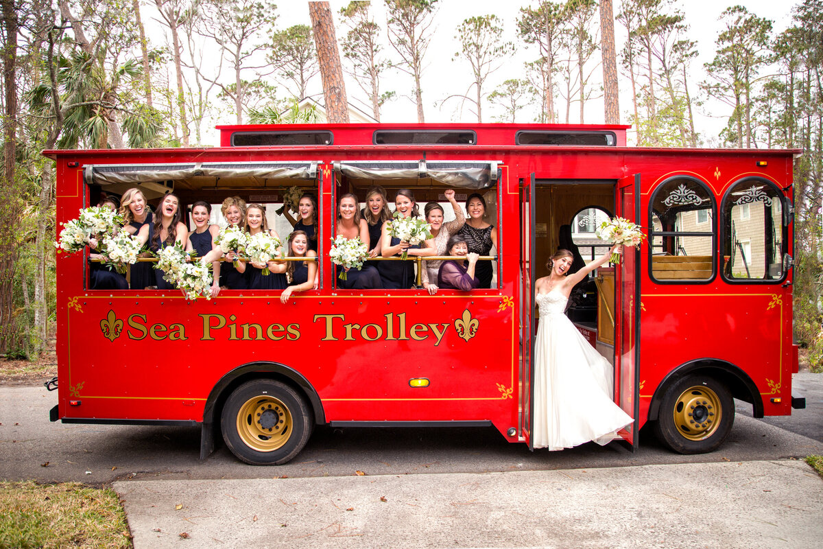 bridal party on a trolly