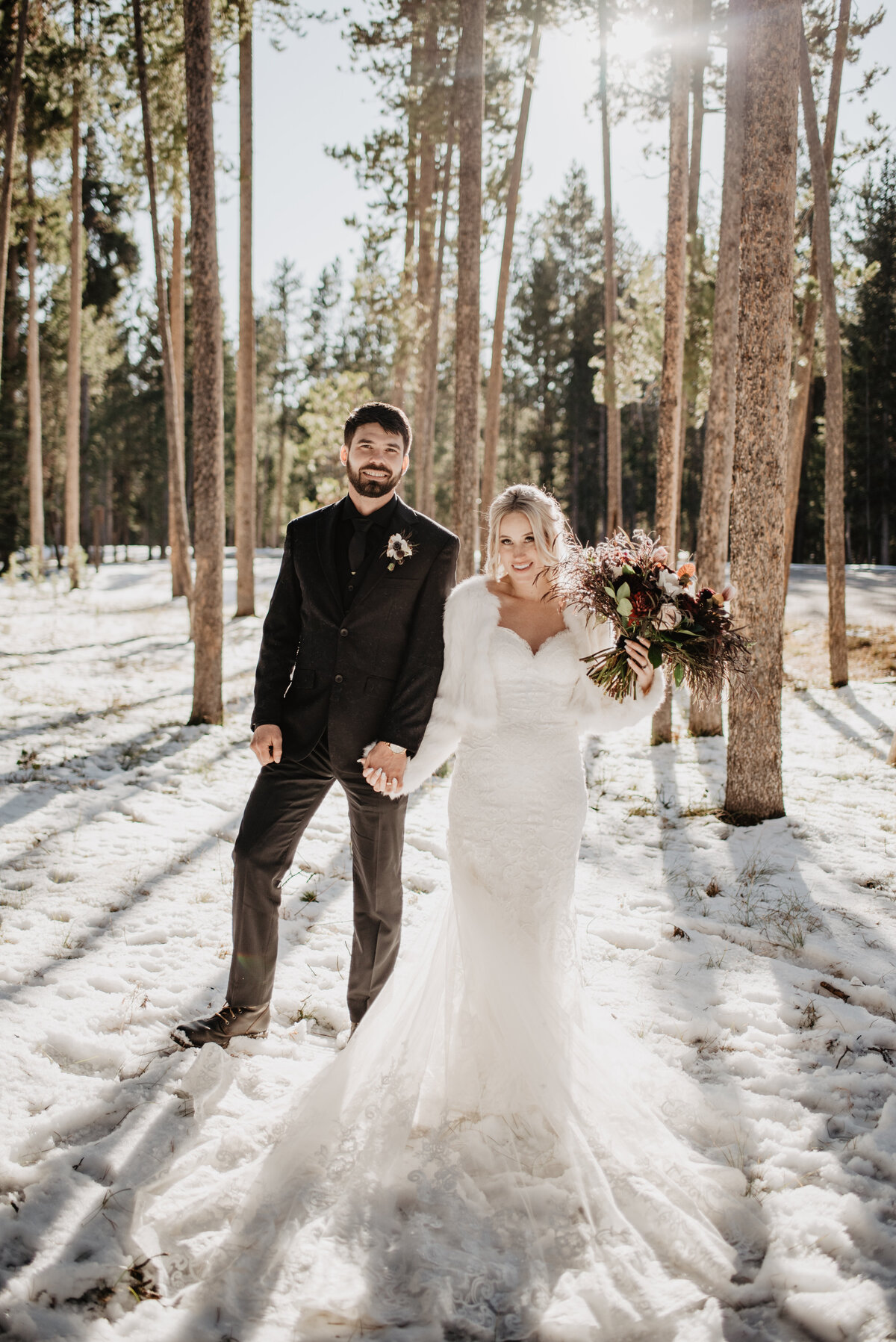 Jackson Hole Photographers capture bride and groom during winter portraits