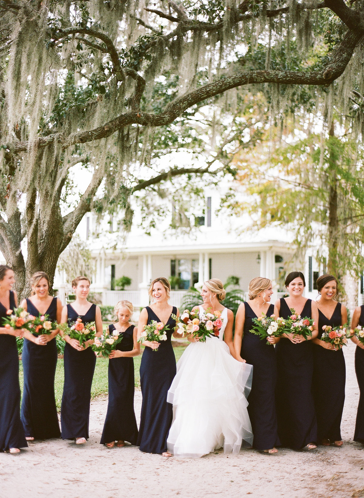 Bride and Bridesmaids in Classic Navy Blue  Dresses Charleston Wedding