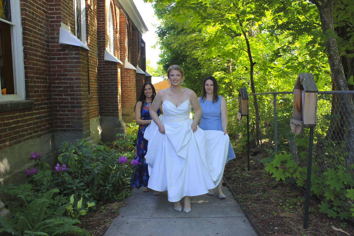 Bride walking to church