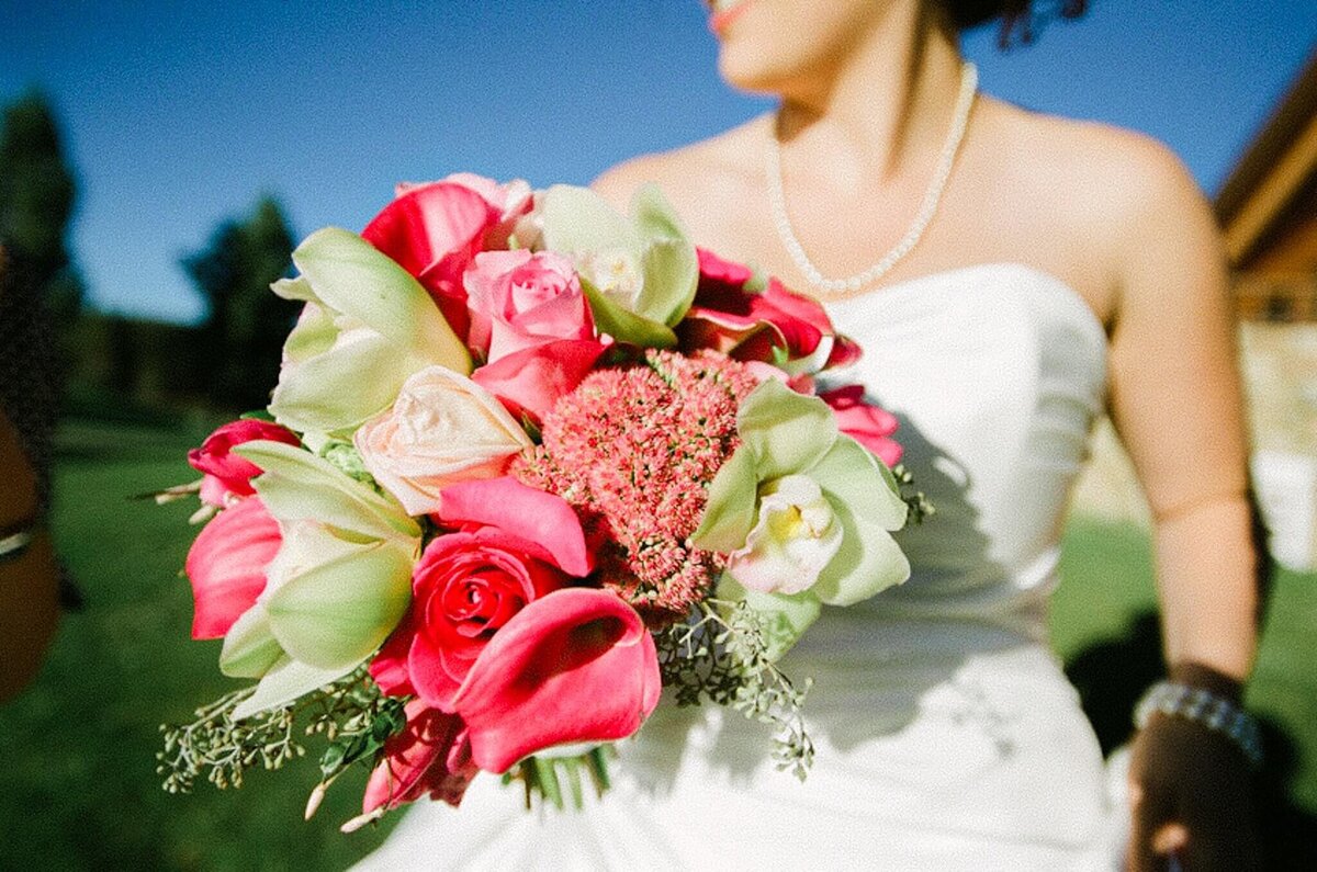 beautiful bouquet of bride film color image