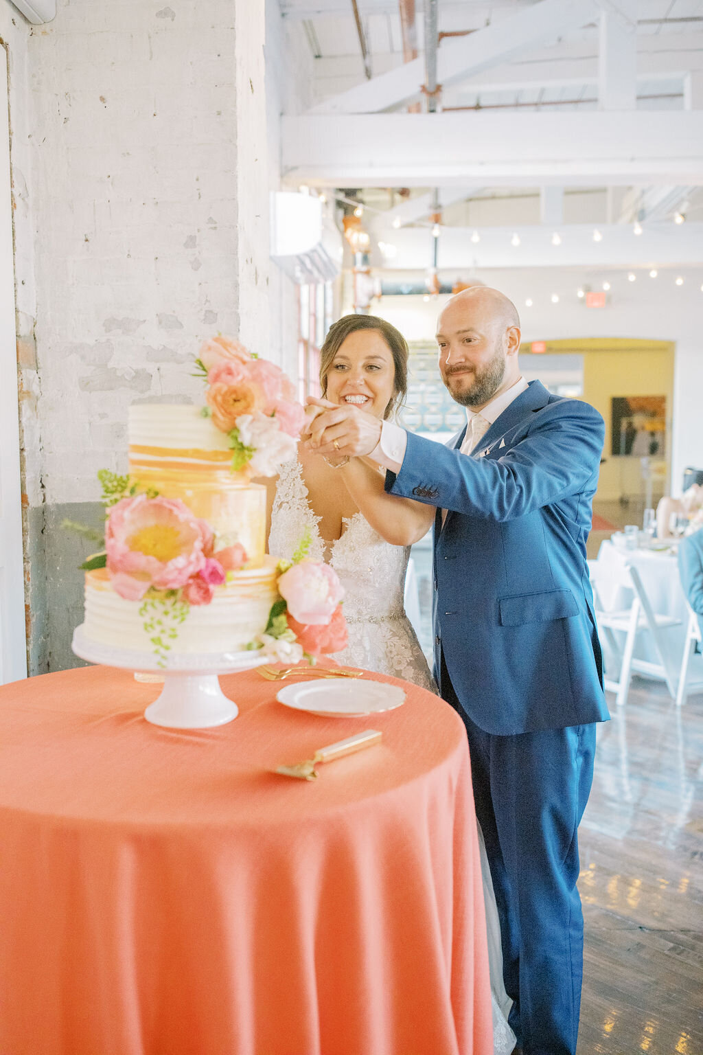 Colorful Pink, Orange, White Wedding Cake by Scratch Bakeshop with Verve Event Co. 2