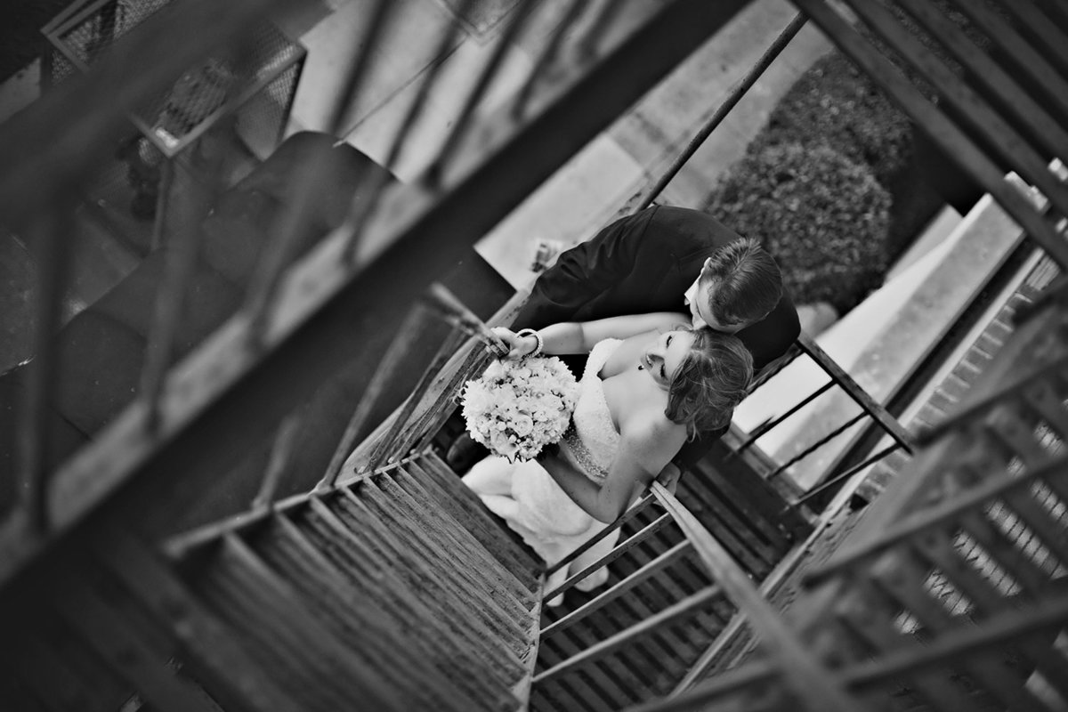 San Diego wedding photos urban stairs black and white