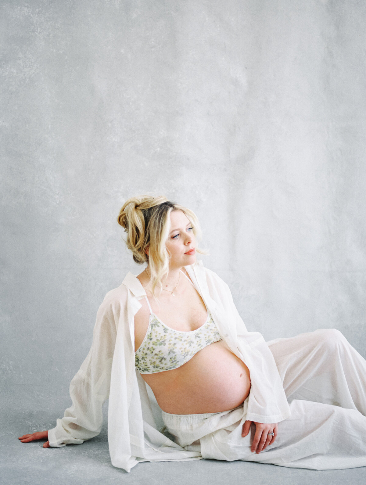 maternity on film with canvas backdrop