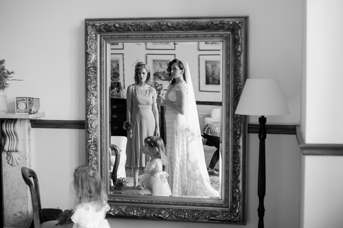 Bride in Mirror at Huntsham Court