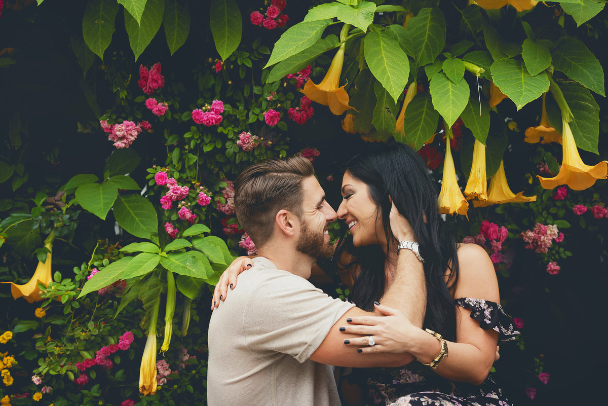 angel trumpet romantic engagement portrait