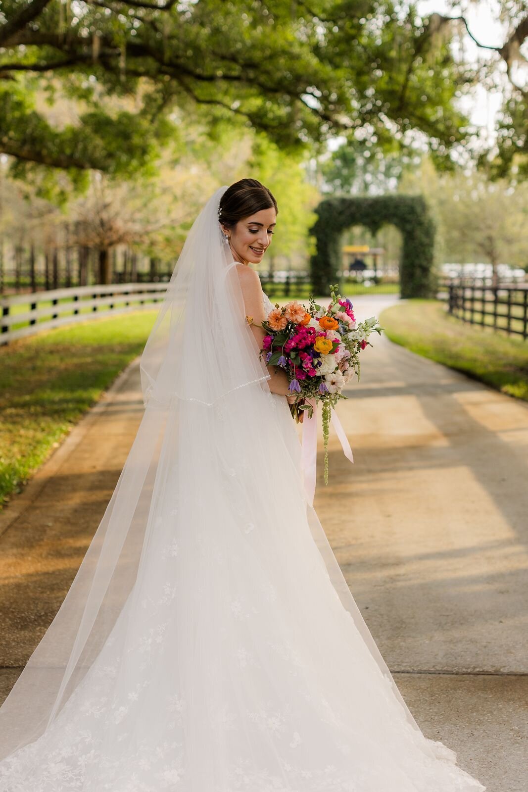 Bridal Portrait with veil and florals at Club Lake Plantation Apopka Florida