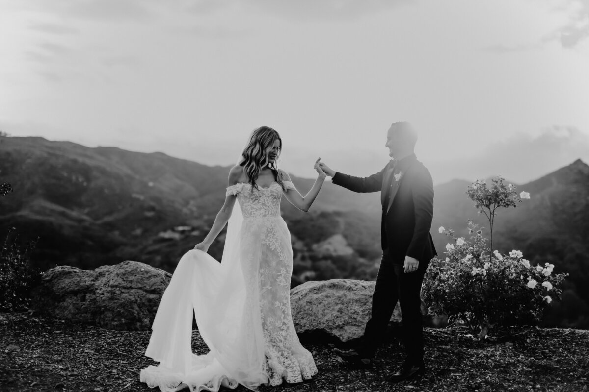 Wedding photo of couple in mountains
