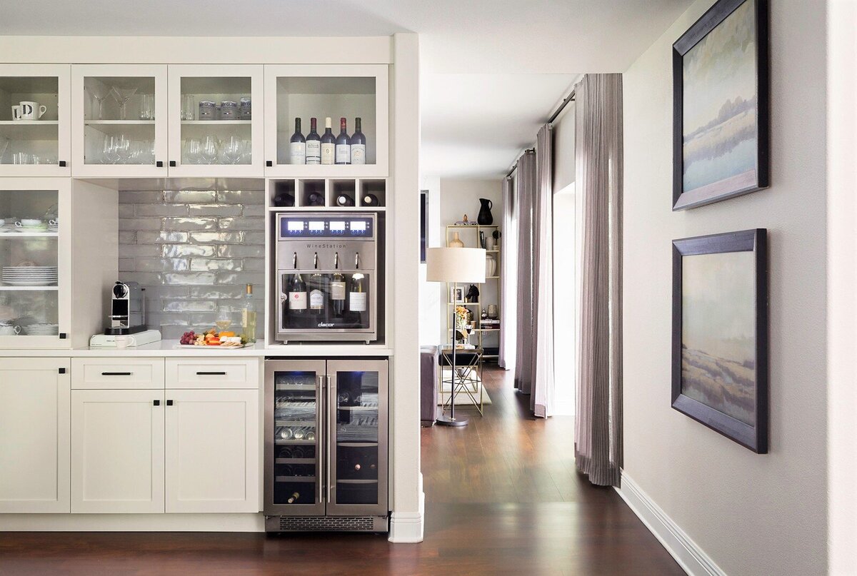 Living Area White Cabinets Wine Bar