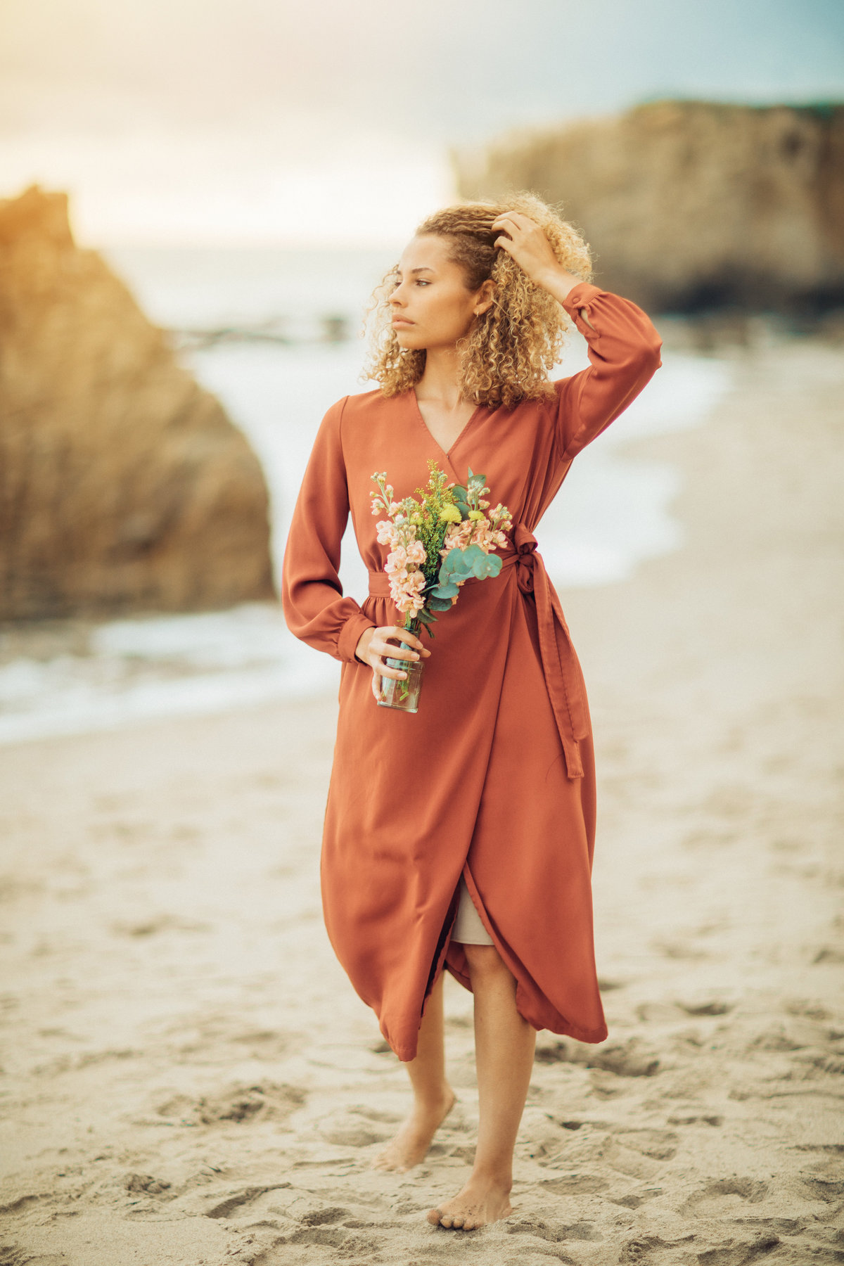 Portrait Photo Of Young Black Woman In Dress Walking On The Shore Los Angeles