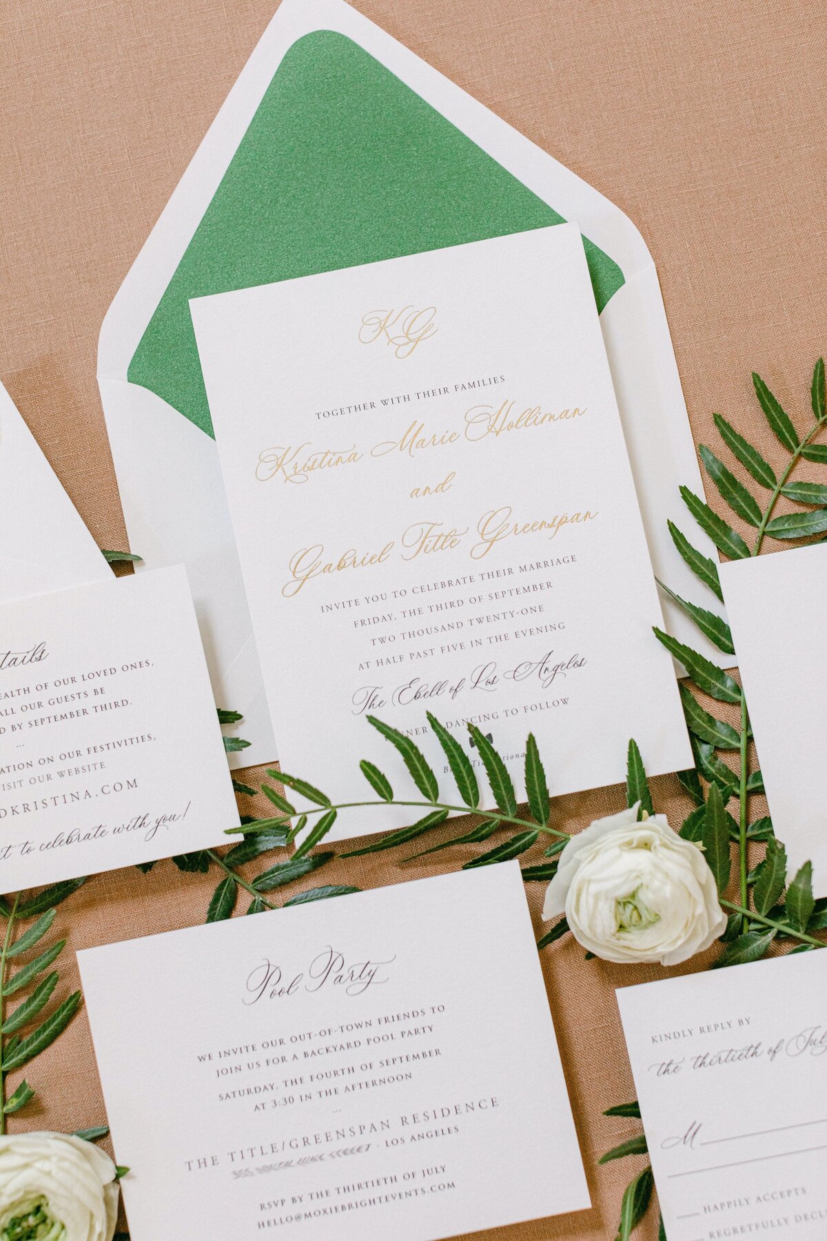 Gold foil monogram wedding invitation