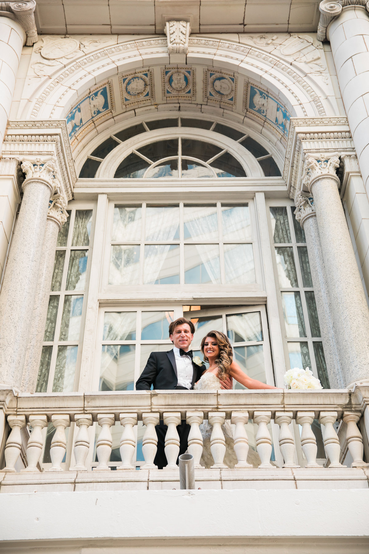 Bride and groom at the Hermitage Hotel in Nashville.