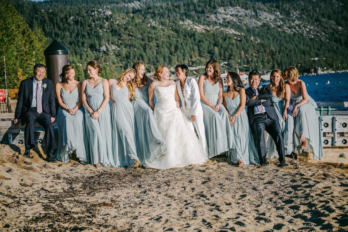 wedding party Hyatt Tahoe on pier