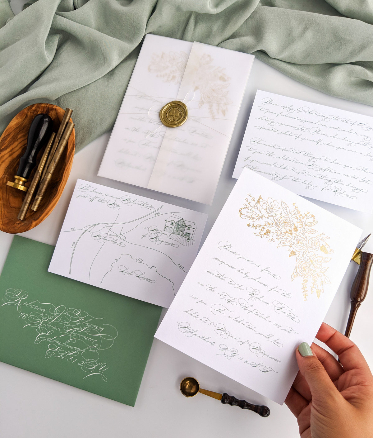 Wax seal and vellum wrap invitations | Jenni Liandu Calligraphy