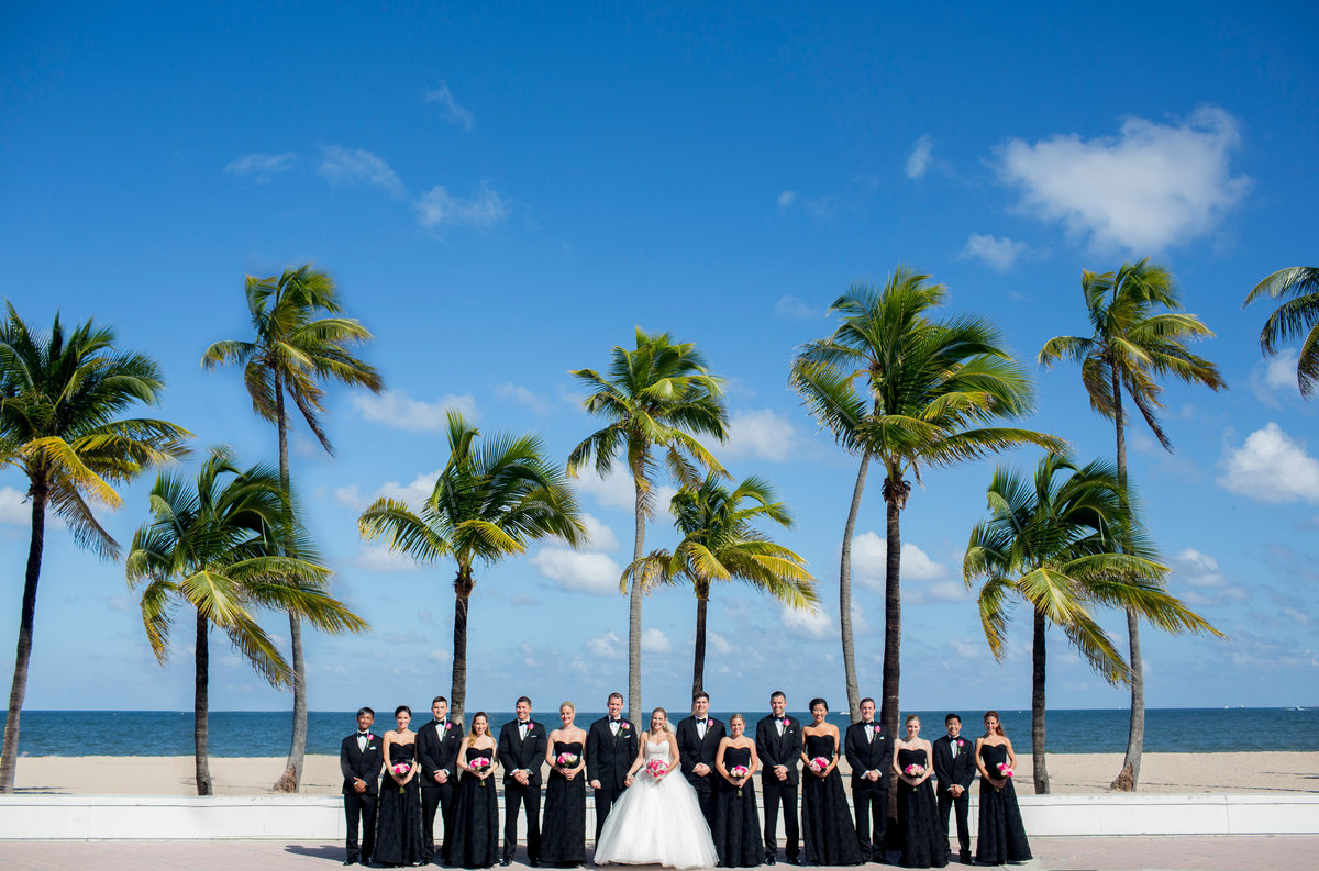 ft lauderdale wedding party with palm trees