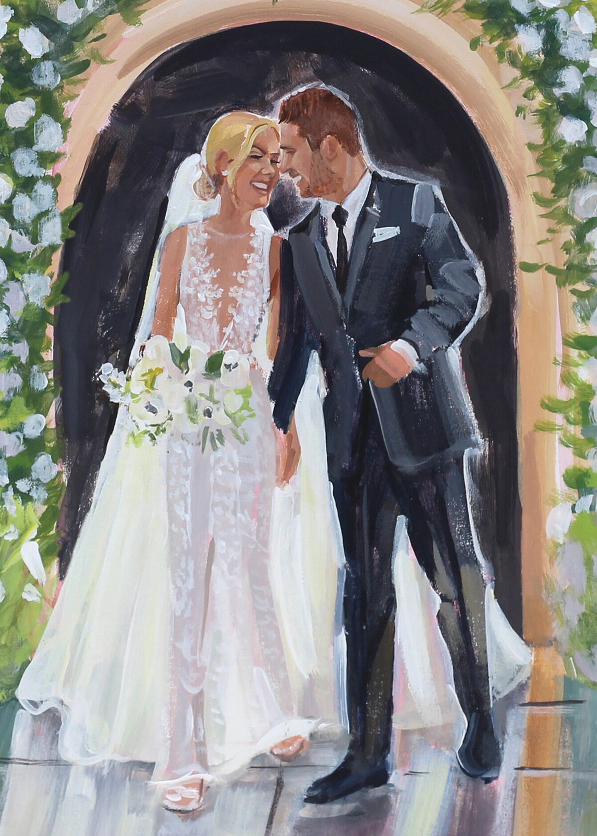 painting of bride and groom