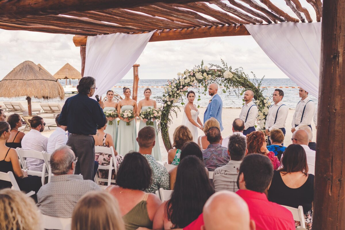 Bride and groom at wedding ceremony in Riviera Maya