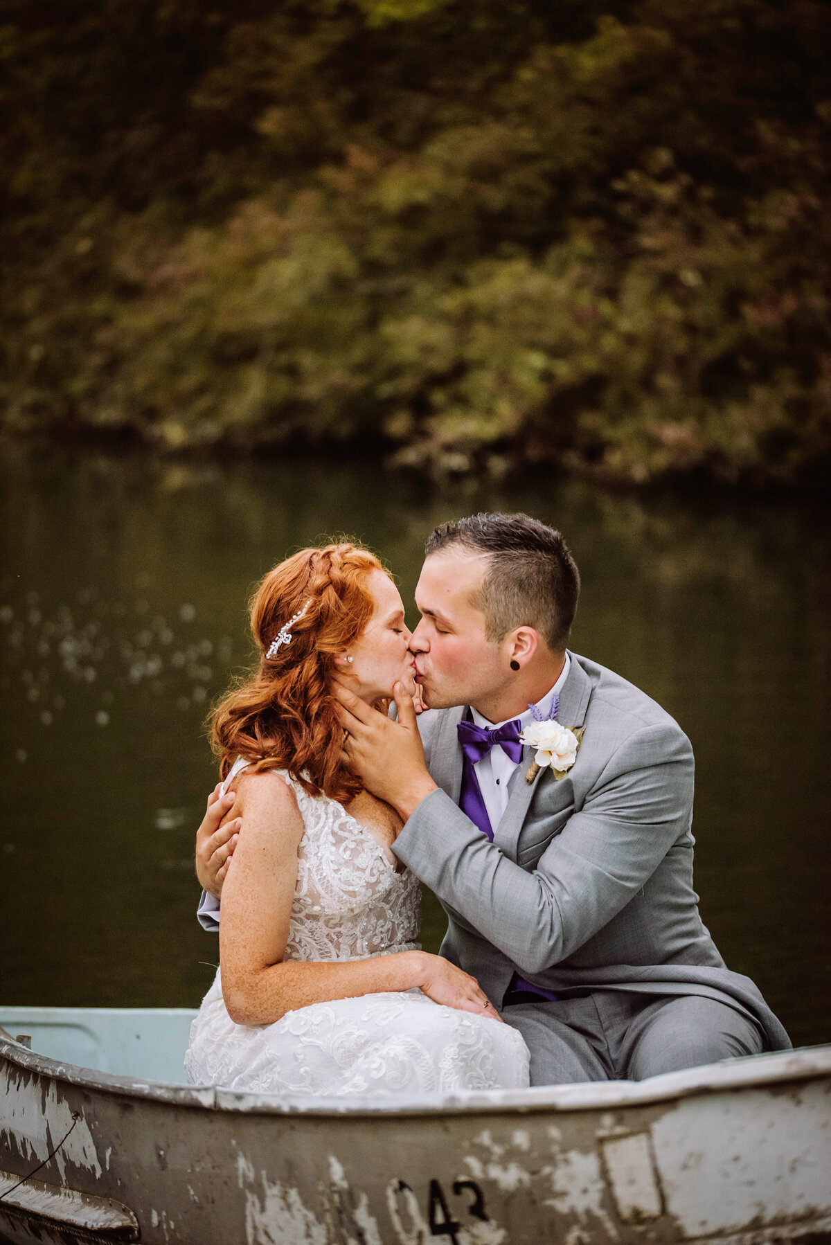 bride and groom on boat pose