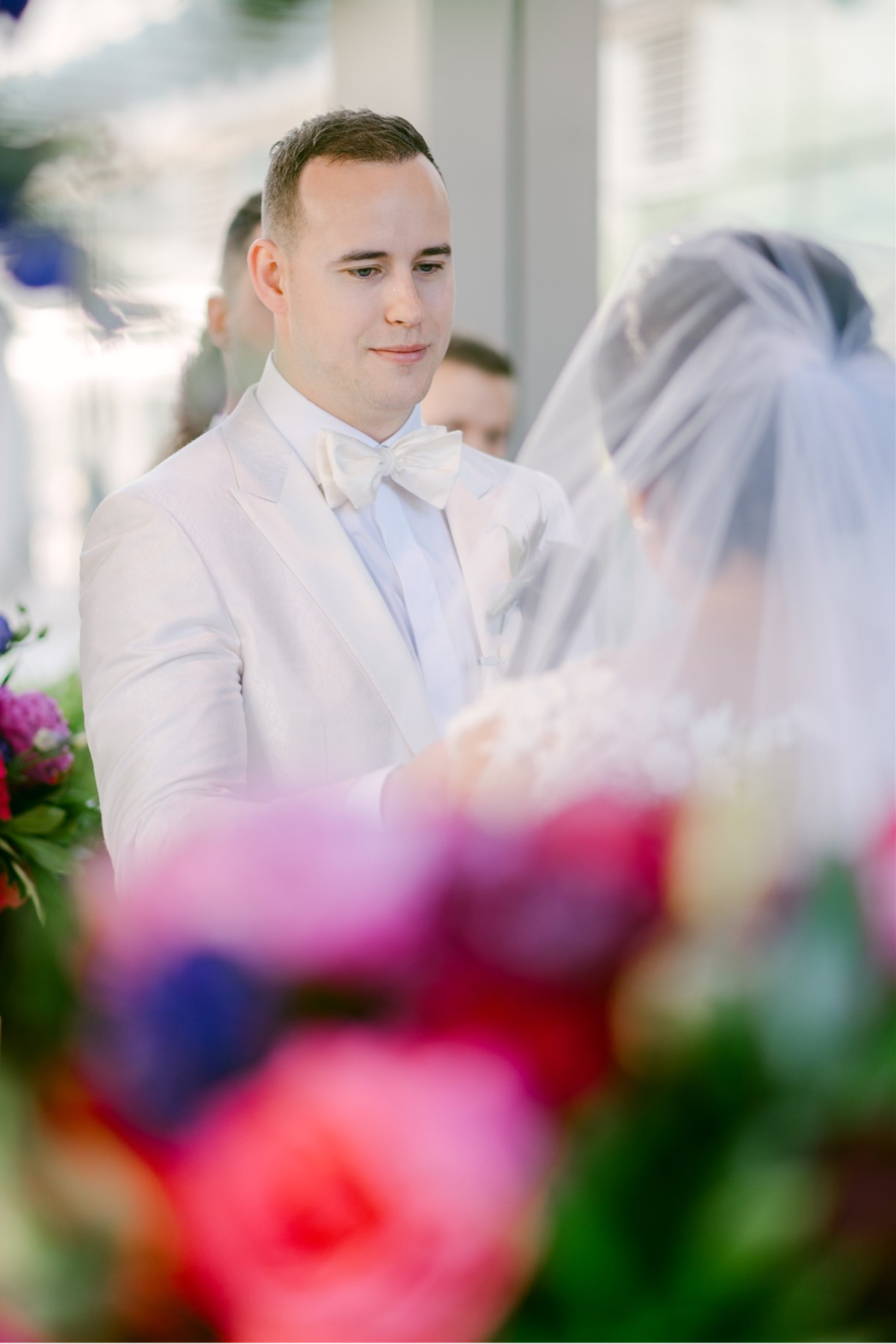 secret-garden-wedding-red-purple-pink-bride-groom-white-tux
