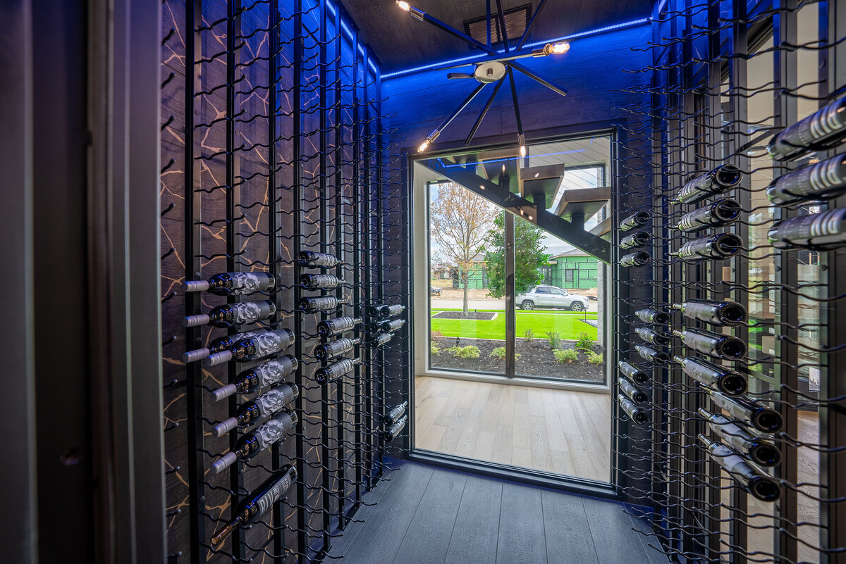 Climate controlled wine room in high-end Southlake model home