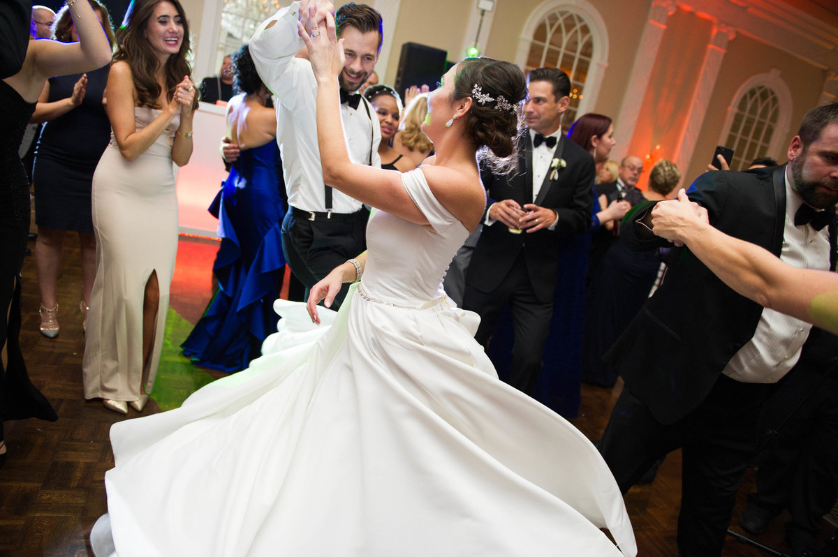 brides dress twirling while dancing