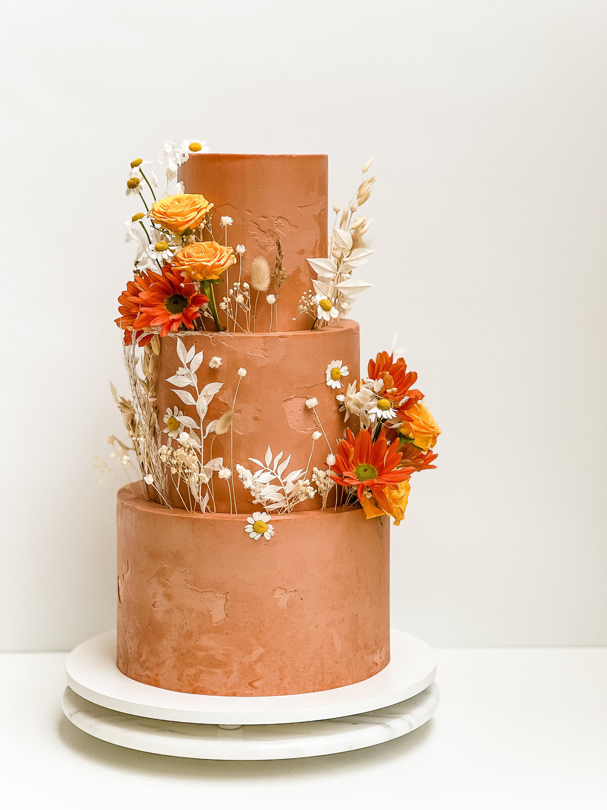terracotta buttercream flower wedding cake
