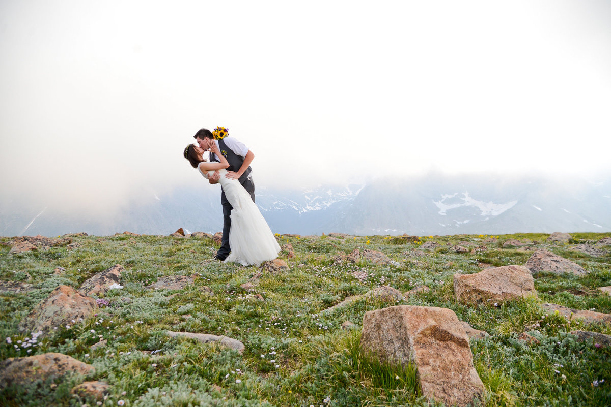 Romantic shot of bride and groom in Denver