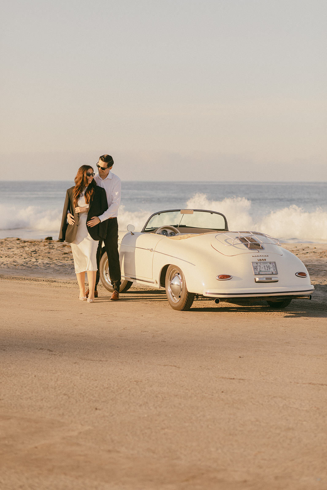 Beach engagement with vintage car Emma Lauren Photos Southern California Wedding Photographer -97