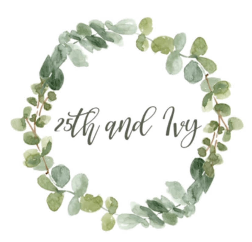 Vine logo with scrip text that spelling out "25th and Ivy"