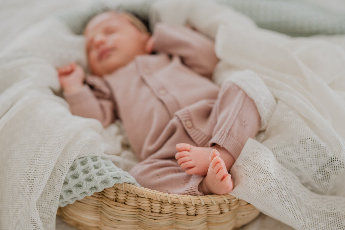 Detail shot of baby feet during newborn pictures.