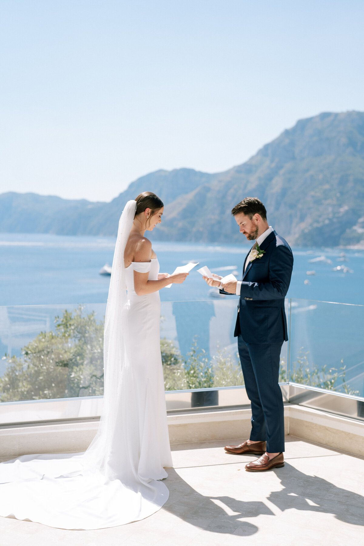 Bride and groom reading vows in Amalfi Coast wedding