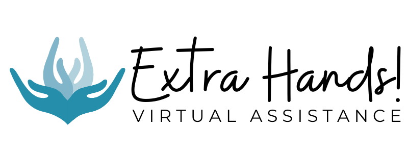Hands opening up alongside the words "Extra Hands! Virtual Assistance"