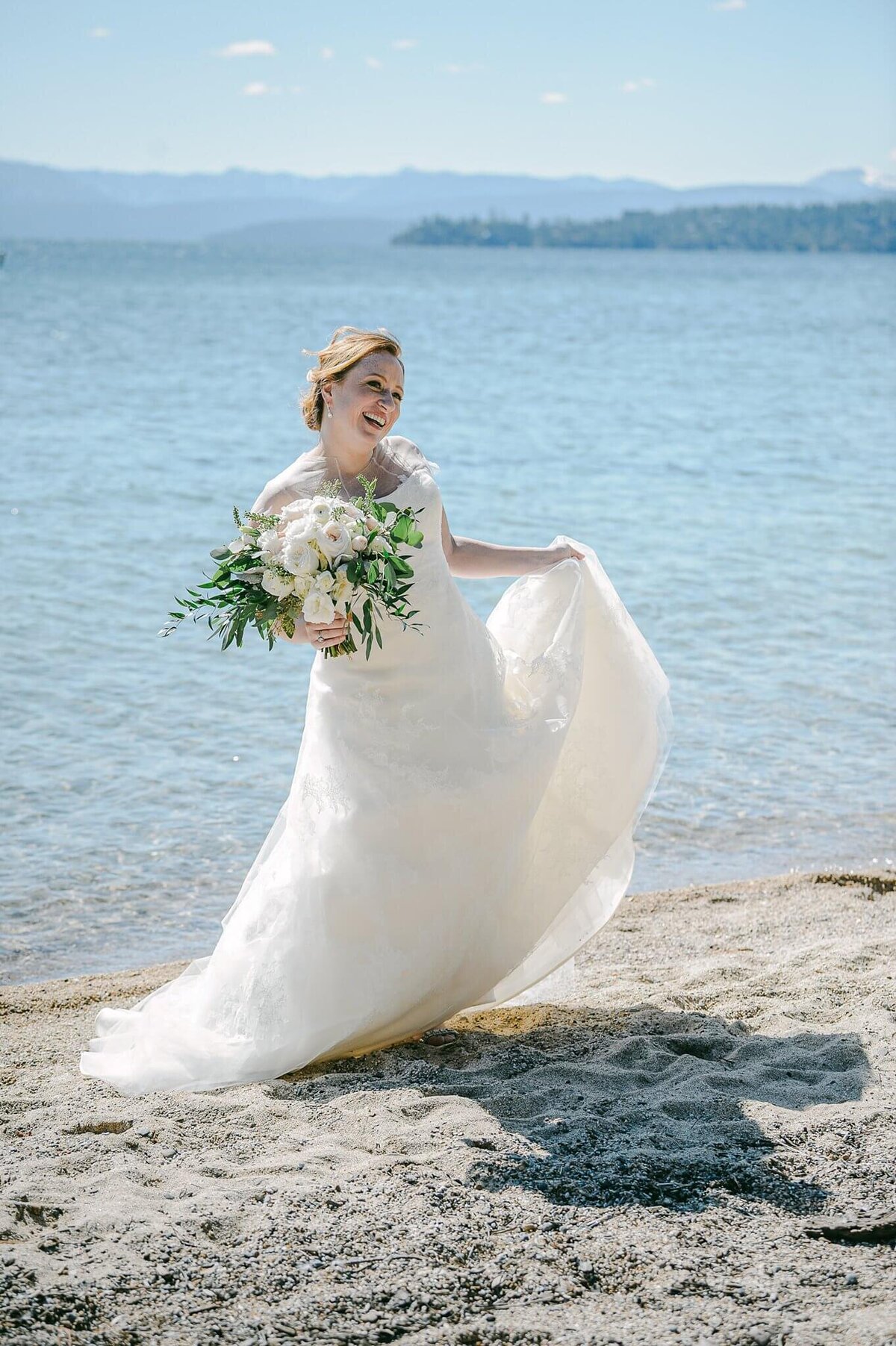 bride on beach Hyatt tahoe