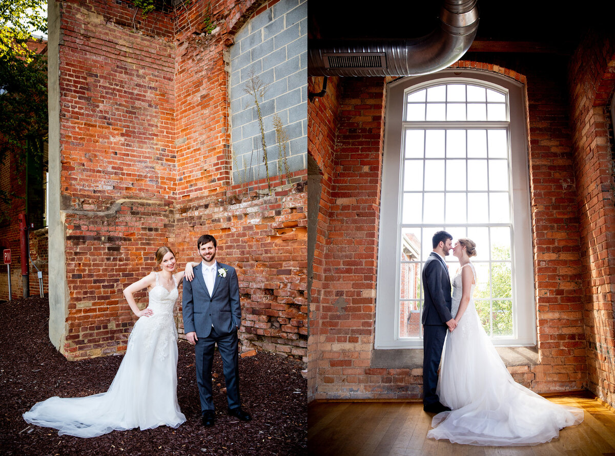 Bride and groom portraits at The Cotton Room in NC