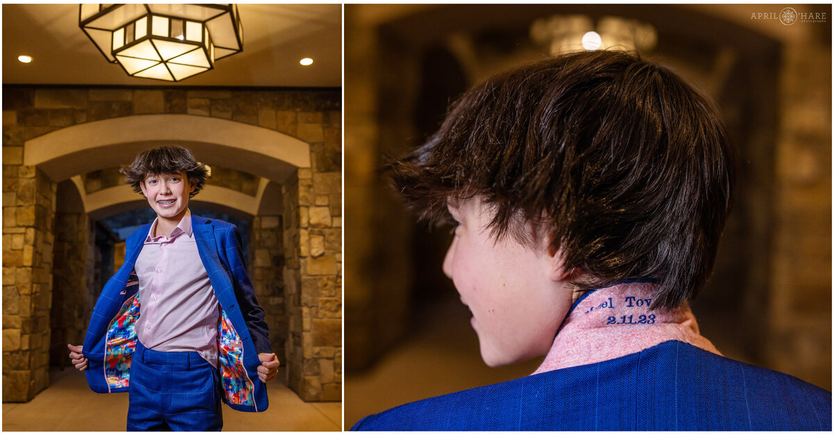 Cool Custom Suit with an Embroidered Collar for a Bar Mitzvah in Denver CO